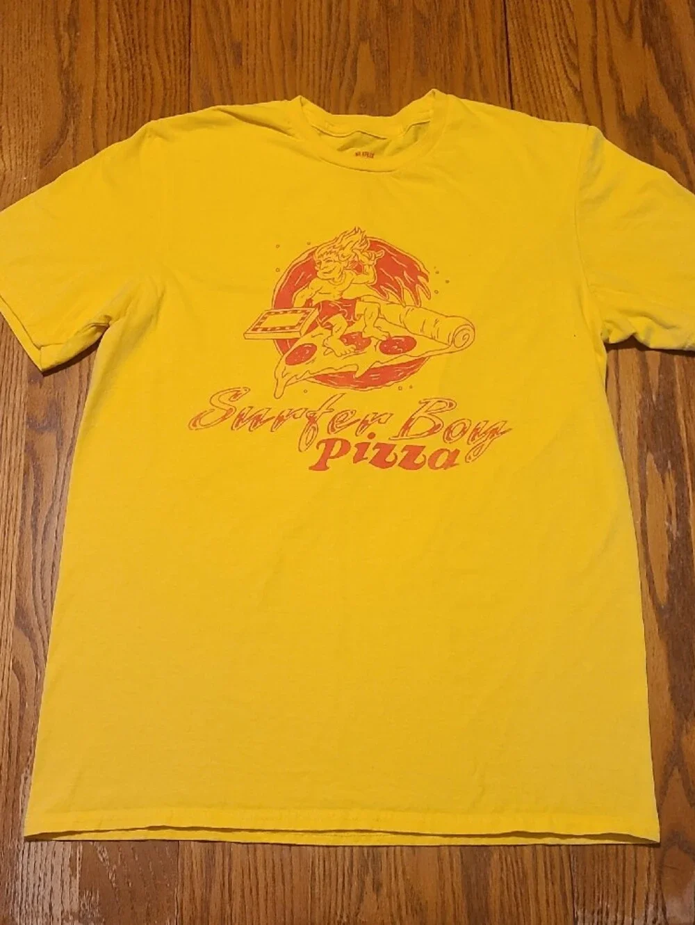 Surfer Boy Stranger Things Pizza Graphic Tee - Yellow - Medium - Picture 2 of 7